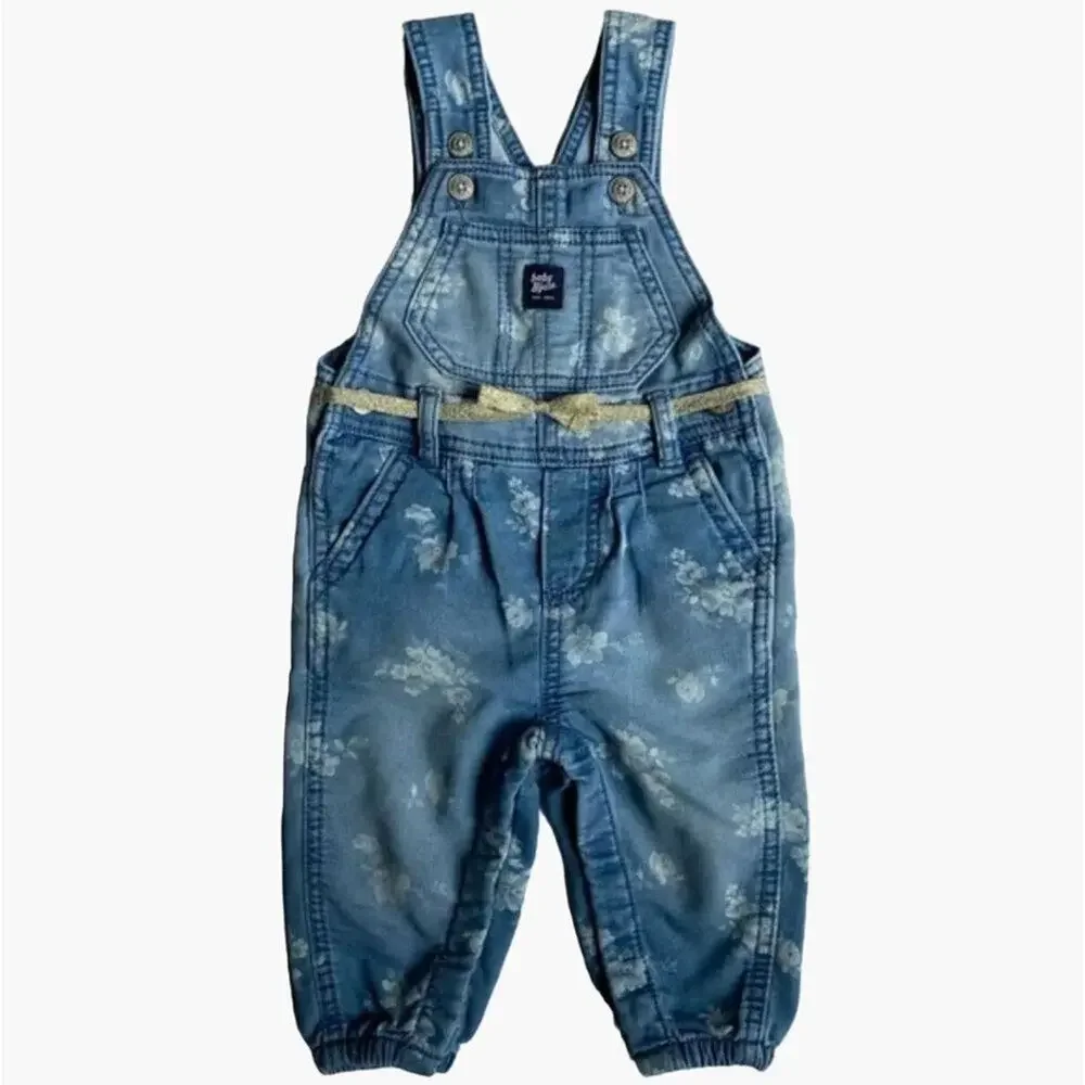 OshKosh B'Gosh Overalls Infant Girls Size 6 Months denim jeans Pants Gold Belt F